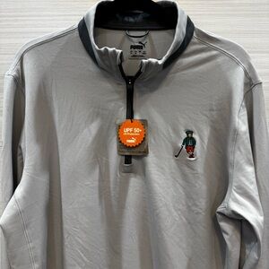 Puma Men’s Quarter Zip Pullover with Embroidered Golfer Ash Gray Size Medium NWT